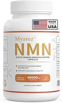NMN Supplement 60000mg, 1000mg Per Serving, Pure 99% Nicotinamide Mononucleotide Potent NAD+ Precursor for Cellular Energy, Metabolism & Healthy Aging Non-GMO, Shelf-Stable Formula