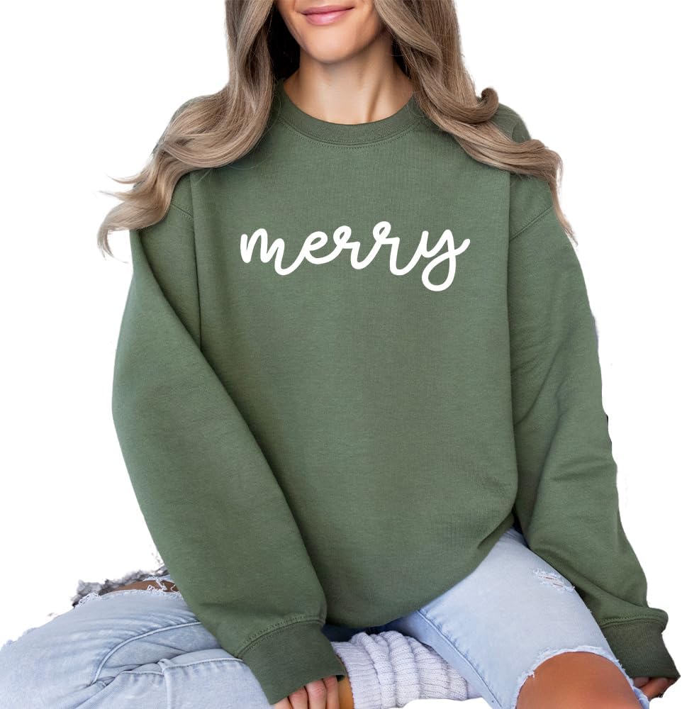 Merry Christmas Sweatshirt | Womens Holiday Crewneck | Matching Family Xmas Sweater | Kids Toddler Festive Winter Sweatshirt | Retro Merry Hoodie - Image 2