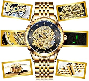 012 Gold x Black Dragon God Motif Mechanical Automatic Wristwatch Men's Fashion Men's Men's Stylish Zirconia Waterproof Function 3D Sculpture Oraora Series Yakuza Showa Heisei Yankee Thugs Flashy,