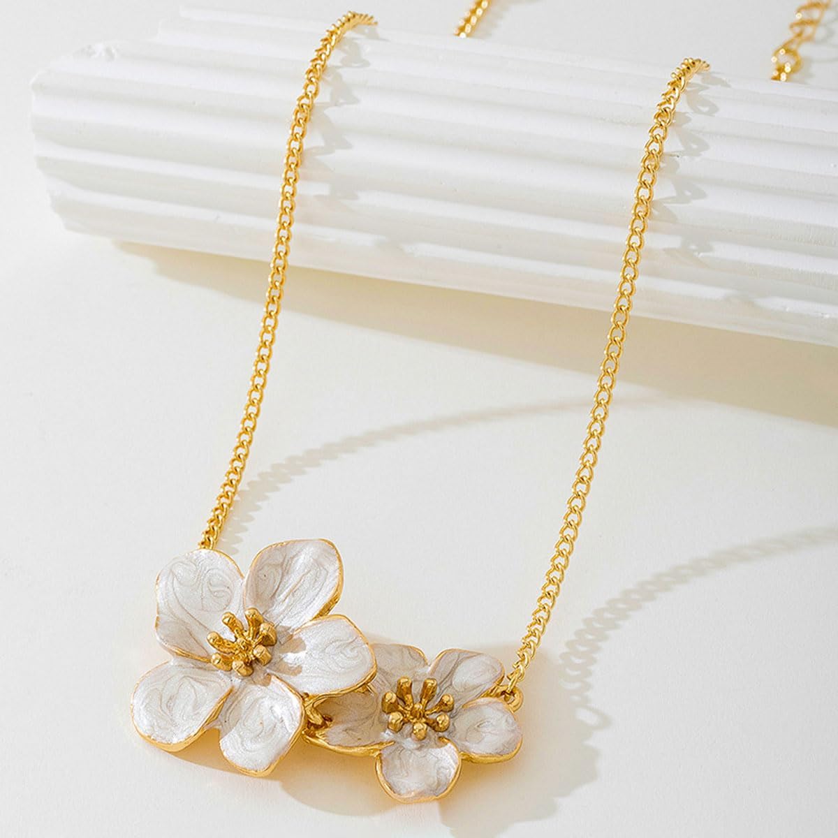Gold Flower Necklace for Women Chunky Statement Dainty Boho White Floral Hibiscus Necklace Jewelry Gift - Image 5