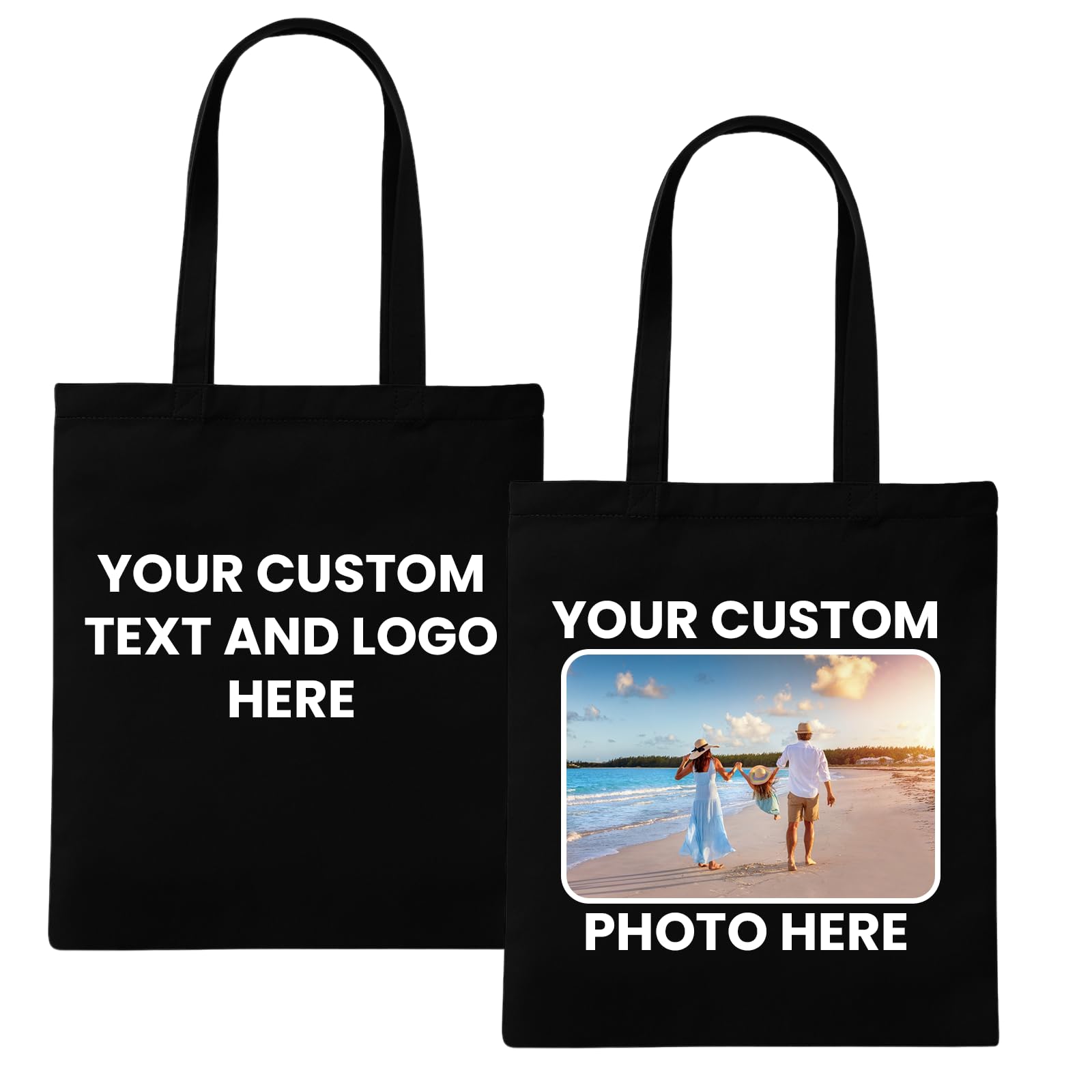 Belarte Personalized Tote Bag with Custom Text, Photo, or Logo | 100% Cotton Reusable Shopping, Gym & Beach Bag | Custom Gift for Women, Teachers, Birthdays & Mother’s Day (Black)