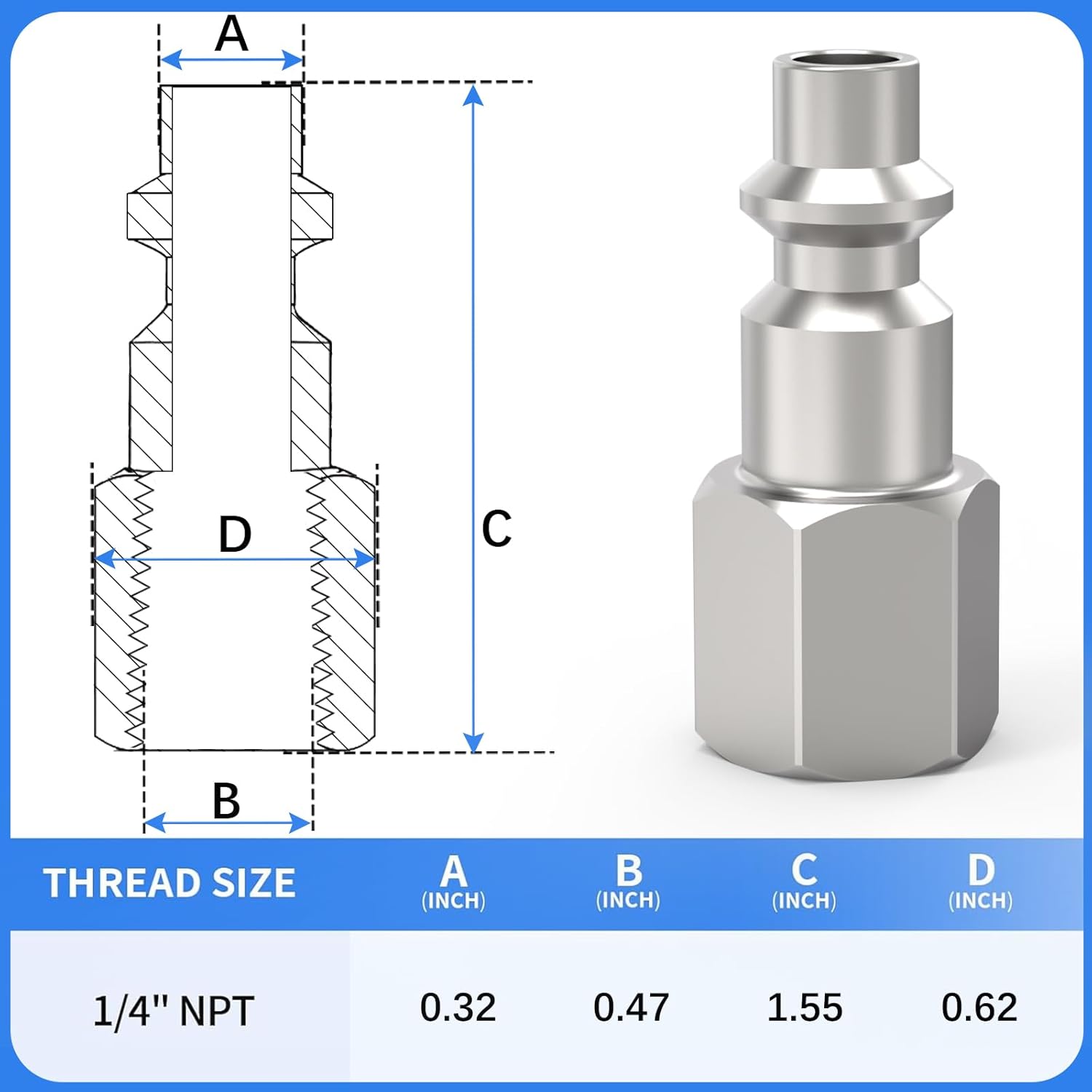 ChillWaves Industrial Air Plug, 1/4" NPT Female Pneumatic Plugs, Air Compressor Accessories Fittings(30-PACK)