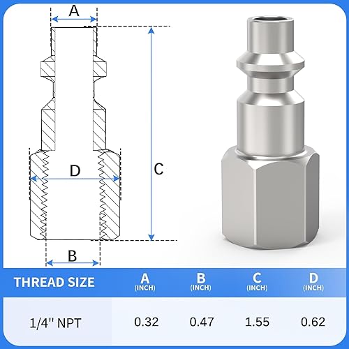 Miniatura 2 de ChillWaves Enchufe de aire industrial, enchufes neumáticos hembra NPT de 14", accesorios para compresores de aire (paquete de 15)