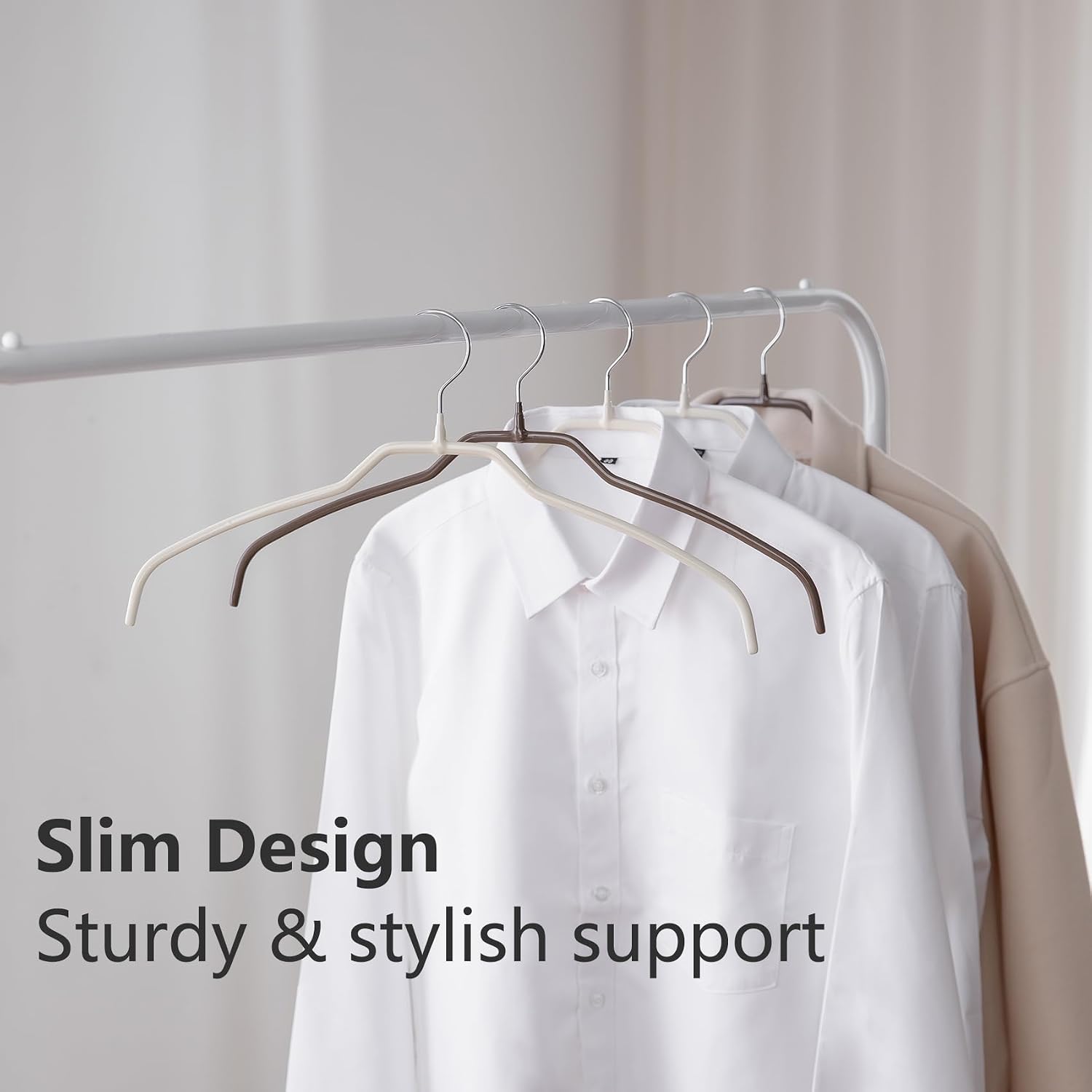 Slim Shirt Hangers, 5 Pack, Clothes Hangers with PVC Coating, Non-Slip Space Saving Hangers for Dresses, Suits, Camisoles, Jackets (White)