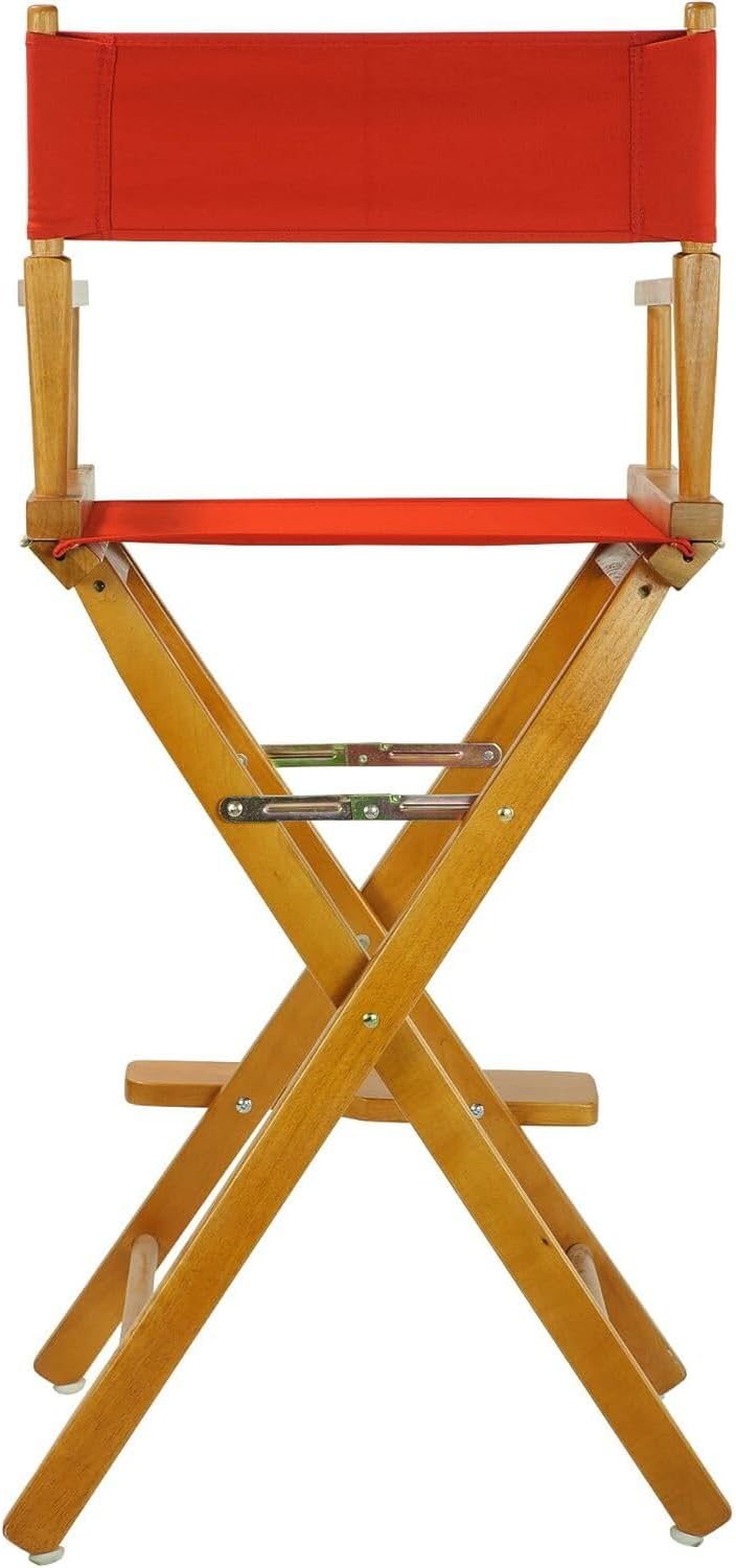 Director's Chair with Built-in Armrests and Foldable Design for Easy Storage, Lightweight Durable Frame Perfect for Indoor or Outdoor Seating Red/30-Inch Honey Oak Frame