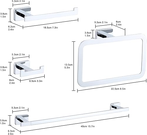 Miniatura 8 de GERUIKE Juego de accesorios de baño de 4 piezas, juego de toalleros de acero inoxidable cromado montado en la pared, incluye toallero de 18