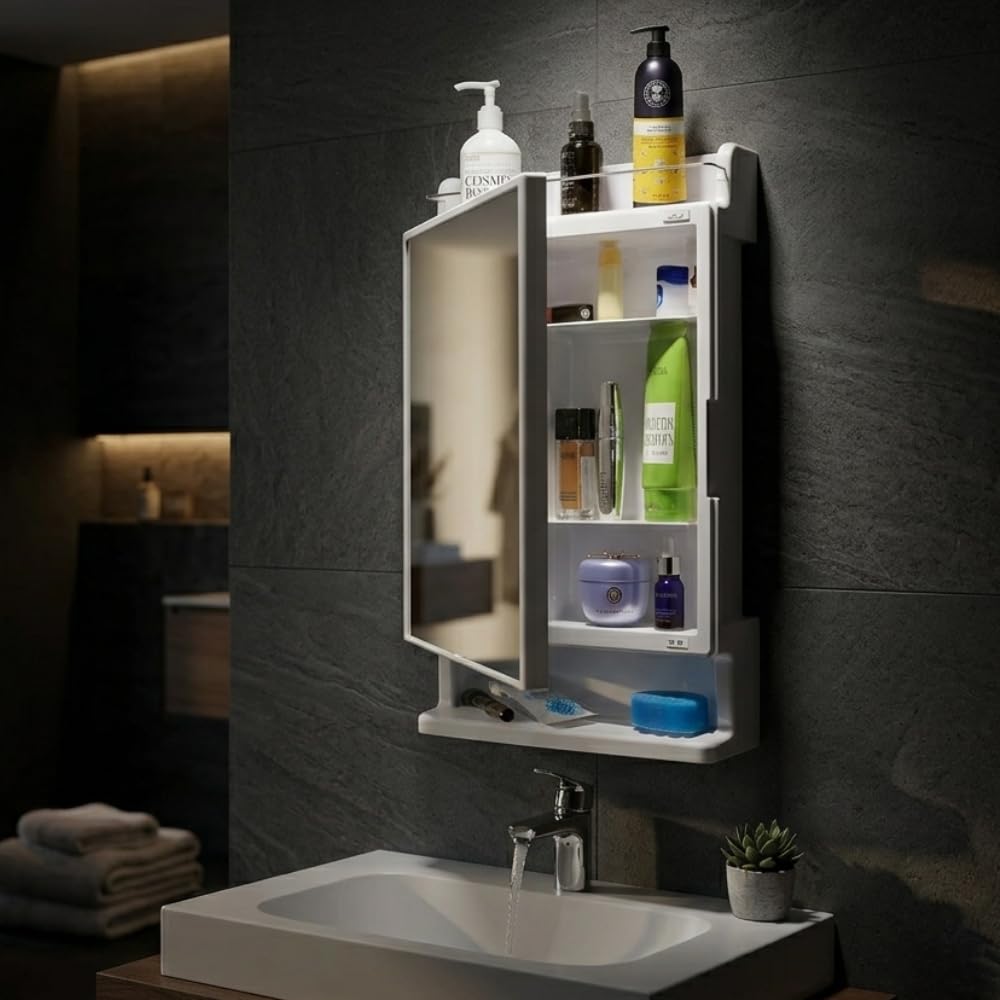 Ciplaplast Strong and Heavy Rich Look Cabinet with Mirror - White