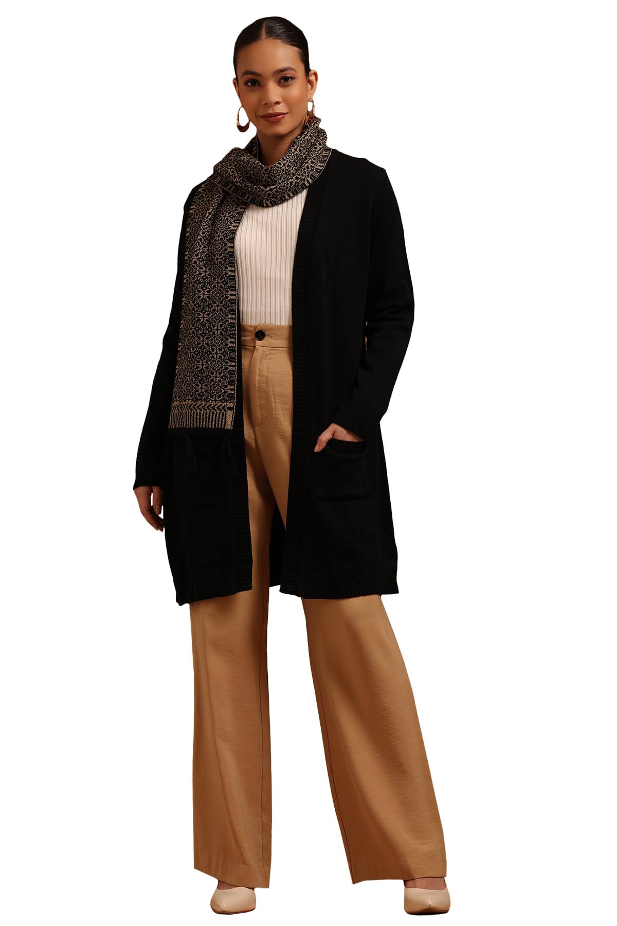 Womens Acrylic Solid Winter Shrug with Muffler-image-25