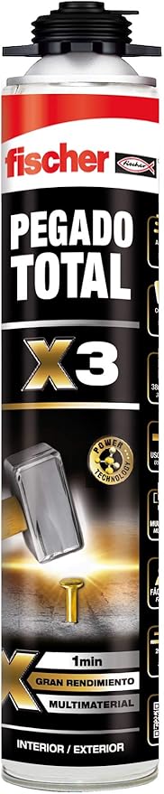 Espuma adhesiva de poliuretano Pegado Total X3 de 750 ml para interiores y exteriores