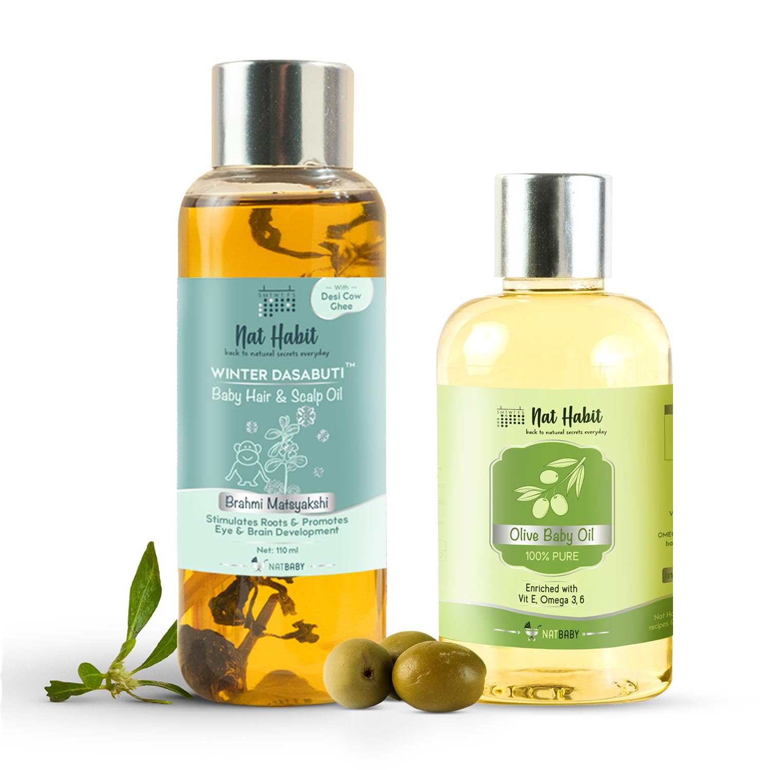 Nat Habit Baby Scalp Oil Bhrami Maytakshi (110ml)+ Olive Baby Pure Oil (100ml) - Essential Baby Care Combo For Daily Massage, Healthy Nourishment, Chemical & Preservative-Free (Combo Pack of 2)-image-31