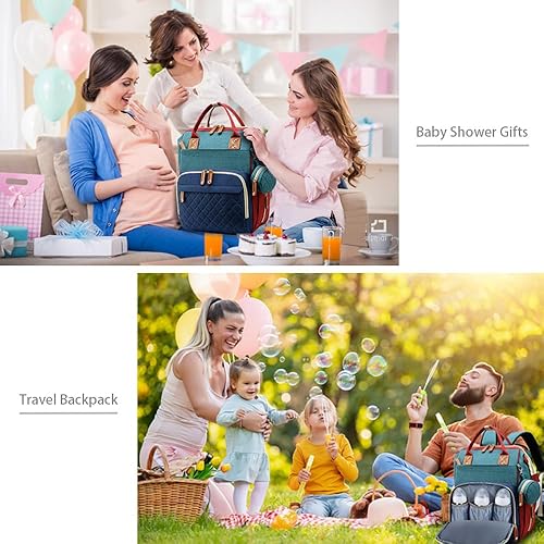Miniatura 7 de Bolsa de pañales mochila para bebé, bolsa de pañales para papá y mamá con almohadilla, 16 bolsillos, Con color, Compacto