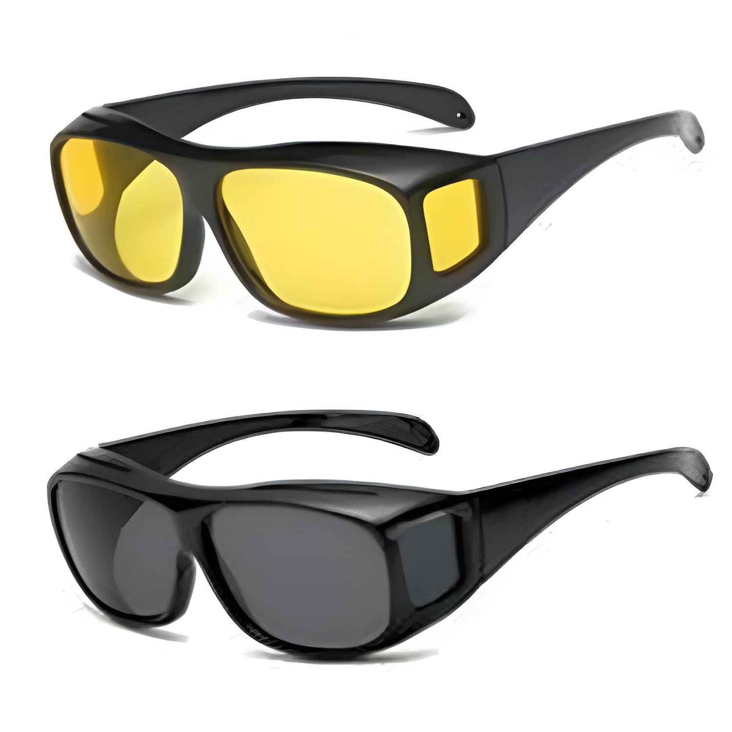 HD Vision Driving Glasses, 2 Pack, Anti-Glare Polarised Sunglasses, Yellow and Black Daytime Lens, Fits over Prescription ... - Review, Price and Buying Guide
