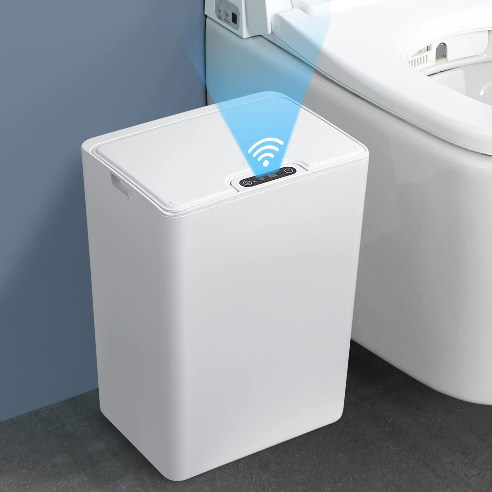 JINDUN Automatic Trash Can 4 Gallon Bathroom Touchless Motion Sensor Small Garbage Can with Lid Smart Electric Plastic Narrow Garbage Bin for Living Room Bedroom Office Kitchen (4 Gallon White)