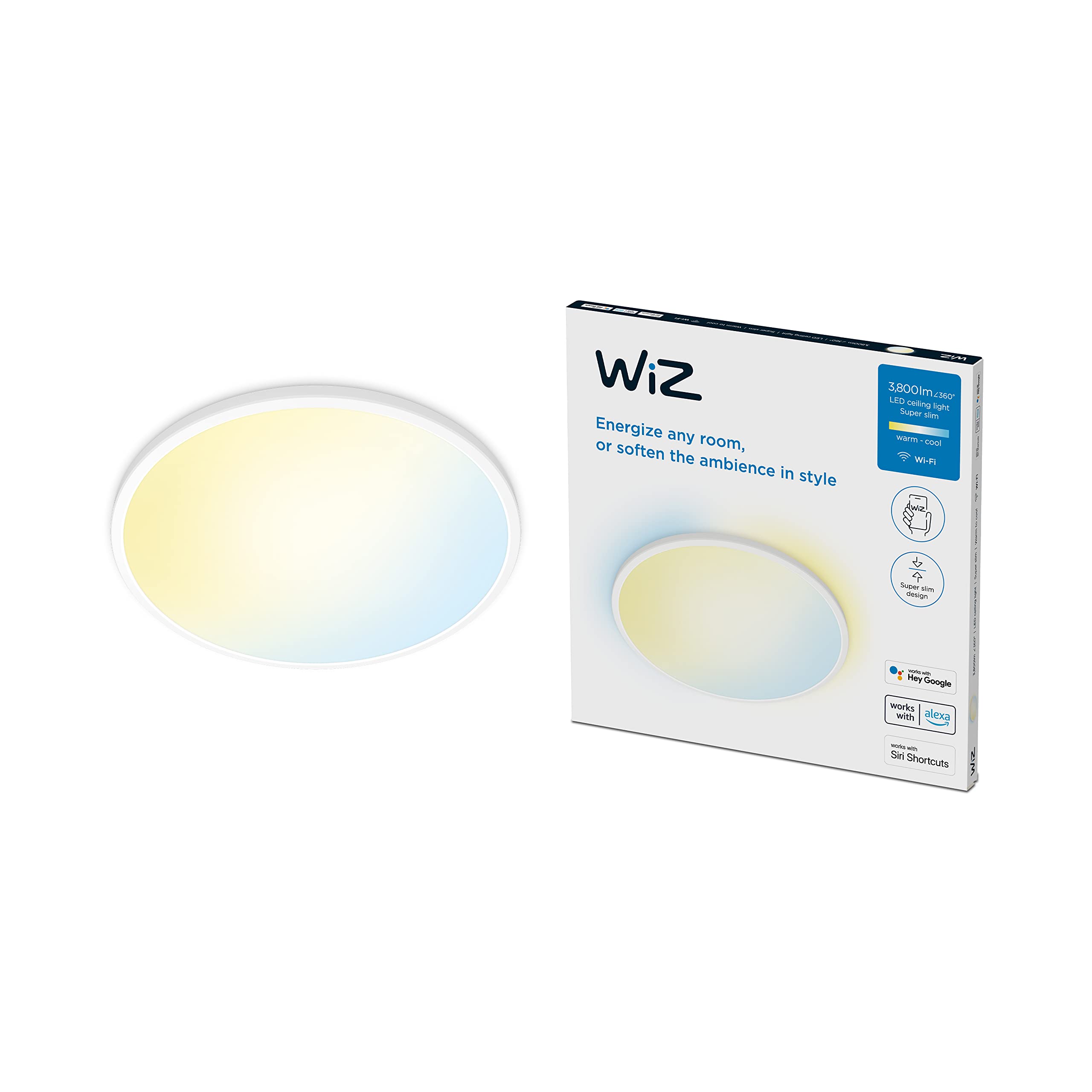 WiZSmart Tunable White Superslim Ceiling Mounted 36W Cool to Warm White Light, Smart LED Connected WiFi Works with Alexa, Google Assistant & HomeKit, App Control for Livingroom, Bedroom