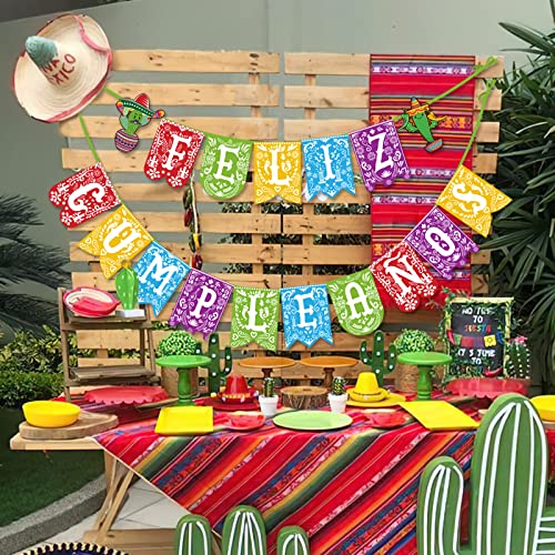 Image of Feliz Cumpleaños Happy Birthday Banner Mexican Themed Birthday Cinco de Mayo Party Fiesta Decorations Supplies