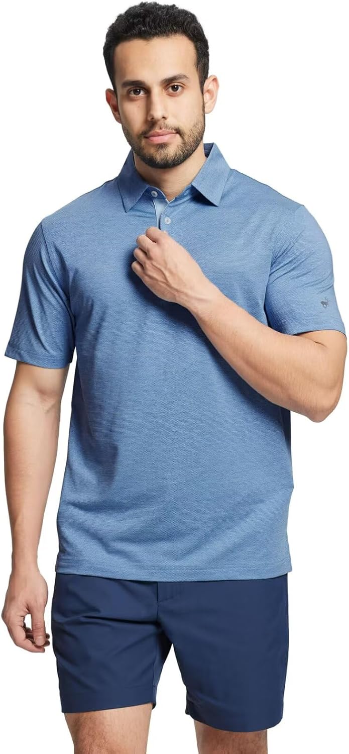 Rouen Mens Golf Shirts Short Sleeve Quick Dry Breathable Active Heather Jacquard Regular Fit Casual Polo Shirts for Men - Image 3