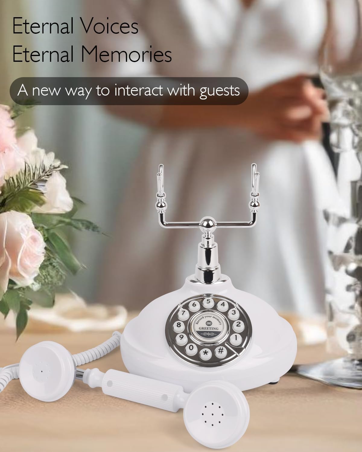 Audio Guest Book Wedding Phone, Audio Guest Book Recording After the Tone, Leave a Message Phone for Weddings, Graduations, Birthdays (Retro White)