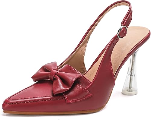 GATUXUS Women's Slingback Clear Kitten Heels Bow Pumps Close
