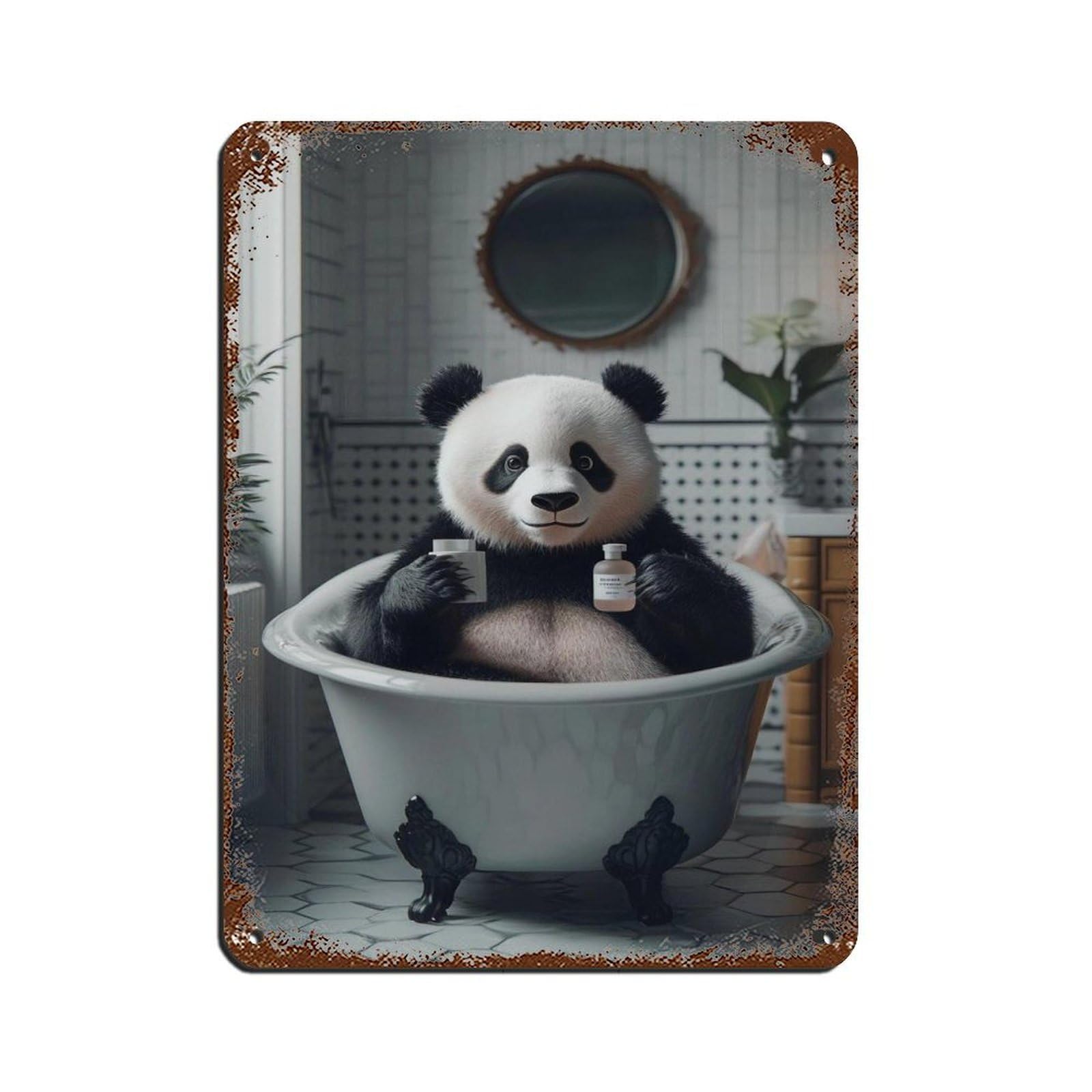 Adorable Panda Bath, Cute Panda in Bathtub Retro Poster Metal Tin Sign Chic Art Retro Iron Painting Bar People Cave Cafe Family Garage Poster Wall Decoration 12x16inch(30x40cm)