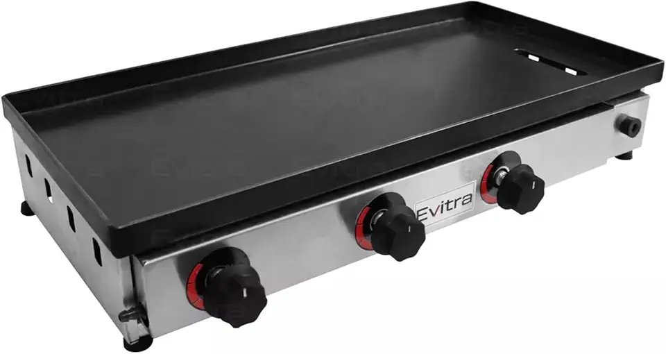 Chapa De Lanche A Gás Profissional Para Hamburguer Ideal Para Restaurantes - Com 3 queimadores, 4 Níveis De Calor E Controle De Temperatura Ajustável - Fabricada Em Inox Com Revestimento Antiaderente