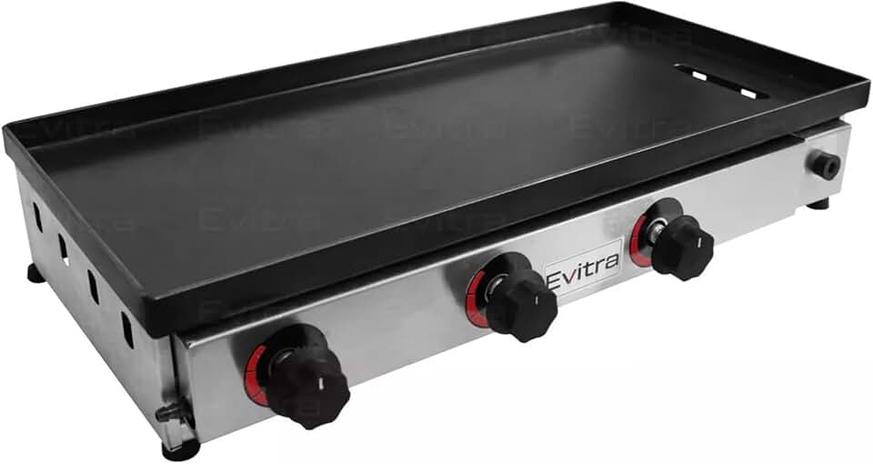 Chapa De Lanche A Gás Profissional Para Hamburguer Ideal Para Restaurantes - Com 3 queimadores, 4 Níveis De Calor E Controle De Temperatura Ajustável - Fabricada Em Inox Com Revestimento Antiaderente