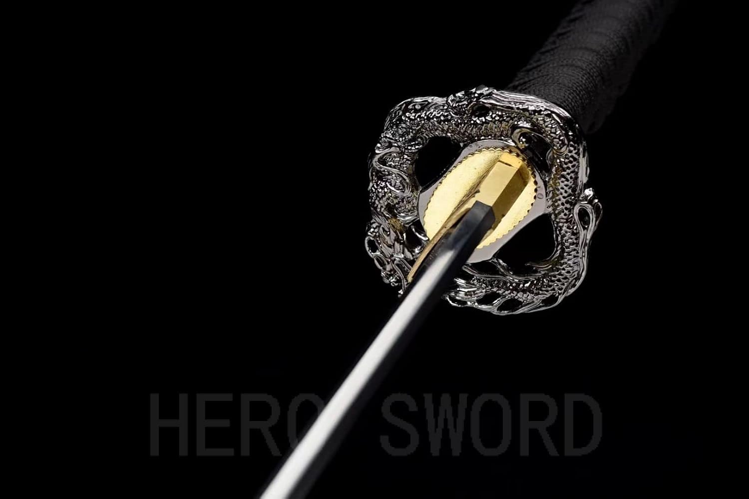 HERO SWORD Handmade 9260 Spring Steel Blade Comabt Katana Sliver Dragon Tsuba Set Japanese Samurai Sword Full Tang Very Sharp Knife Red Black Gift for Men