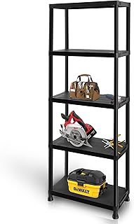 Albert Austin Plastic Storage Shelves, 4 Tier and 5 Tier Shelving Unit, Garage Shelving, Kitchen, Bathroom, Gardening, Shed & Garage Storage Rack, Standing Shelf Organiser (5 Tier)