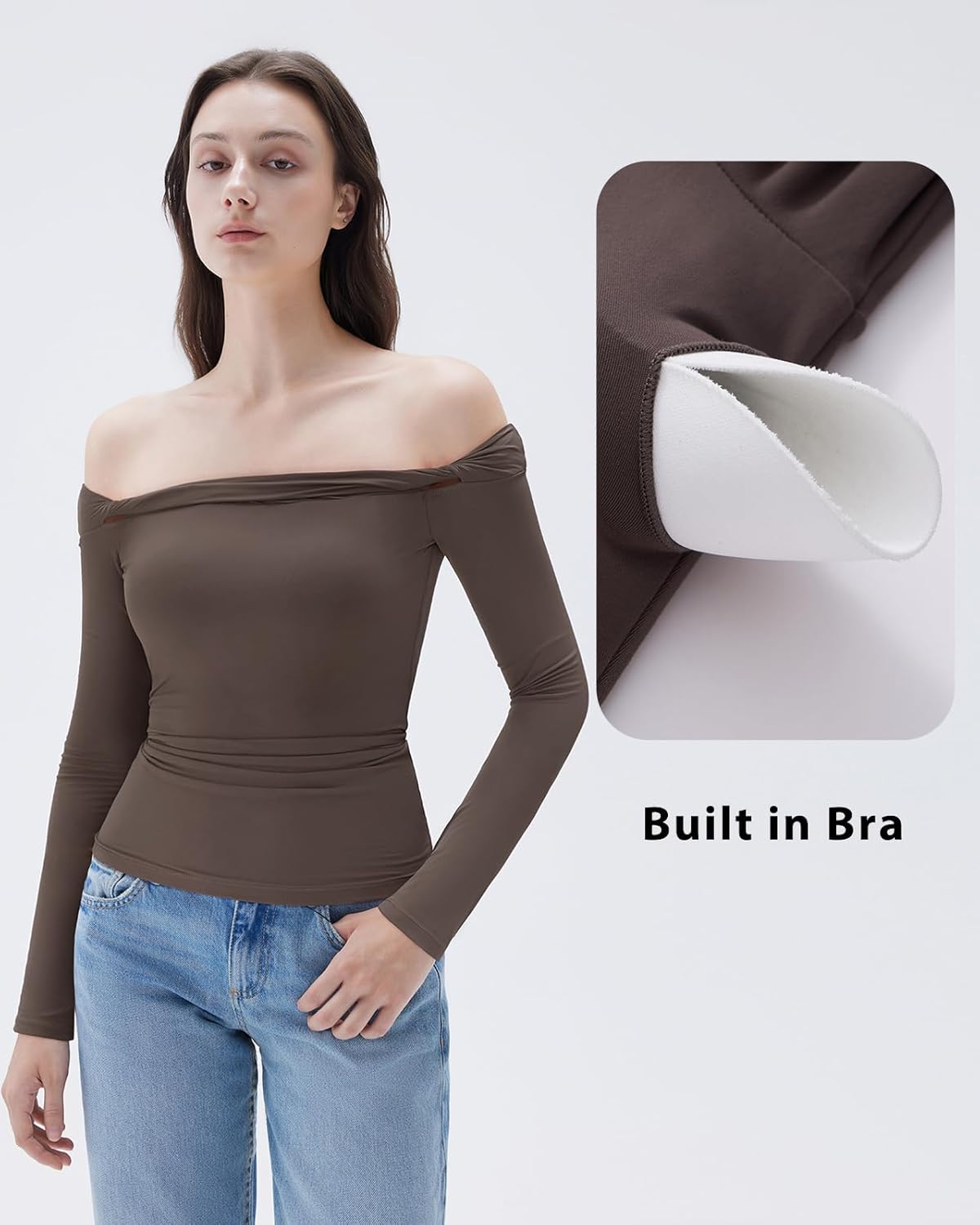 SUUKSESS Women Padded Off The Shoulder Tops Double Lined Going Out Fitted Basic Fall Shirts - Image 4