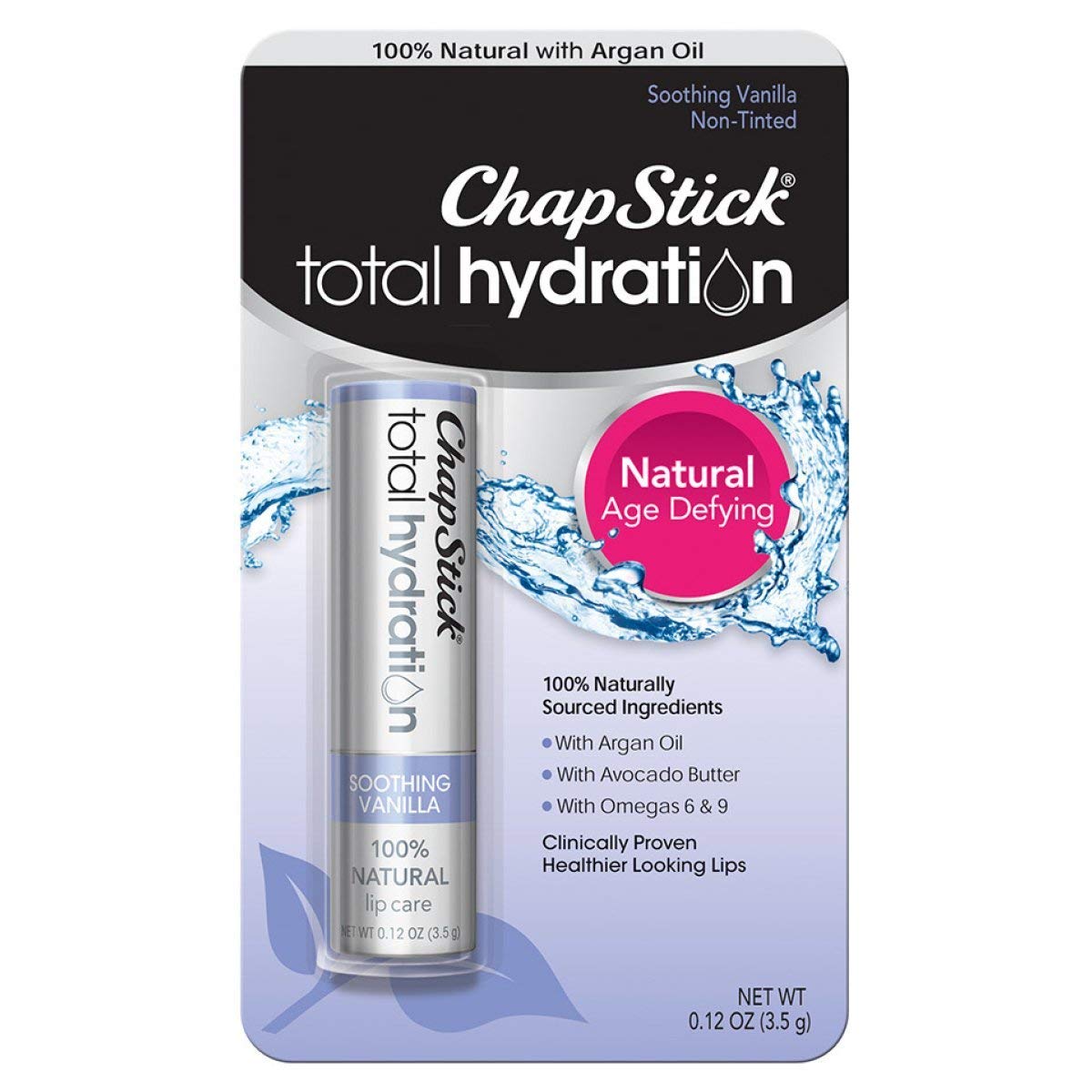 ChapStick Total Hydration Soothing Vanilla Moisturizing Lip Balm Tube Lip Care with Argan Oil - 0 12 Oz