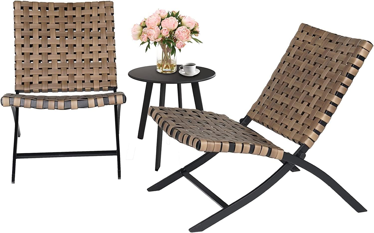 Grand patio Tisch und Stuhl Set 3Teilige, Gartenlounge mit 2 klappbar