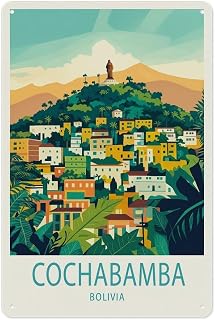 Metal Tin Sign Bolivia Cochabamba Tourism Poster, Bolivia Wall Art, Cochabamba Cristo La Concordia Printing, Birthday Gift, Home Decoration