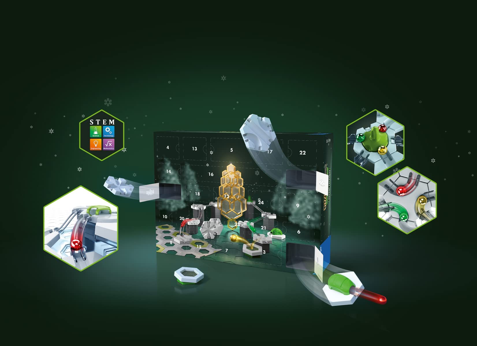 Ravensburger - Calendrier de l'avent GraviTrax -27273-24 Cases Surprises Avant Noël - 62 pièces de Construction - Jeu de Construction - Circuits de Billes - Enfants 8 Ans et Plus -Version française