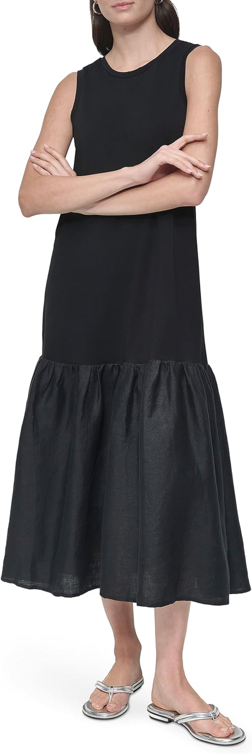 DKNY Womens Lightweight Cotton Stretch Linen Dress