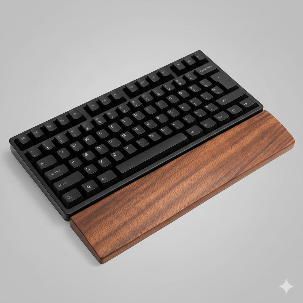 Trendy Wood Handicraft Handmade Wooden Keyboard Wrist Rest Ergonomic Gaming Desk Tenkeyless 87 Key Wrist Pad Support for Computer, Palm Rest Laptop Easy Typing Pain Relief Durable Comfortable,14inch-image-2
