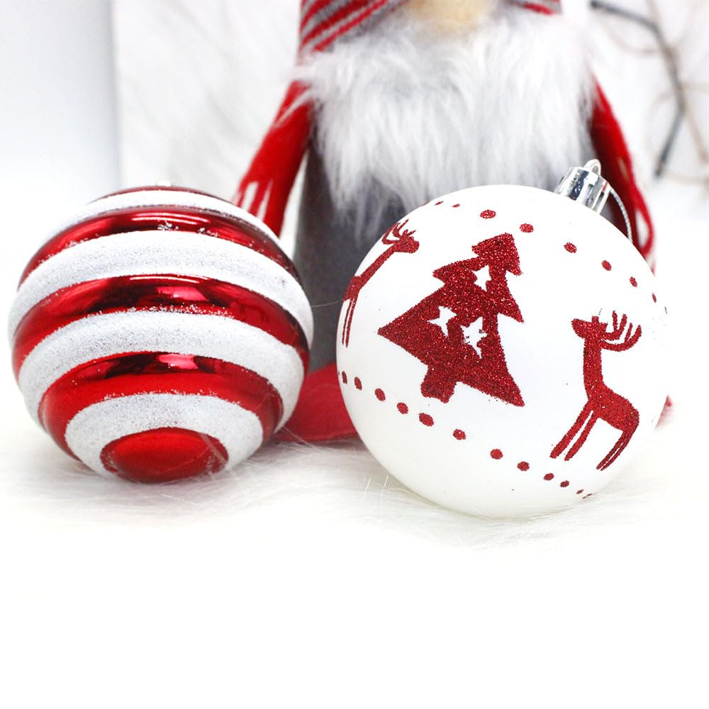 Décoration d'arbre de Noël, Ensemble de décoration de Boule de Noël 16pcs, Ensemble de décoration de Boule de décoration de Noël enBlanc argenté (Rouge Blanc)