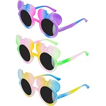Jmkcoz 3 Pairs Kids Sunglasses Mouse Ear Round Sunglasses Colorful UV Glasses Outdoor Beach Eyewear for Girls Boys Age 3-12