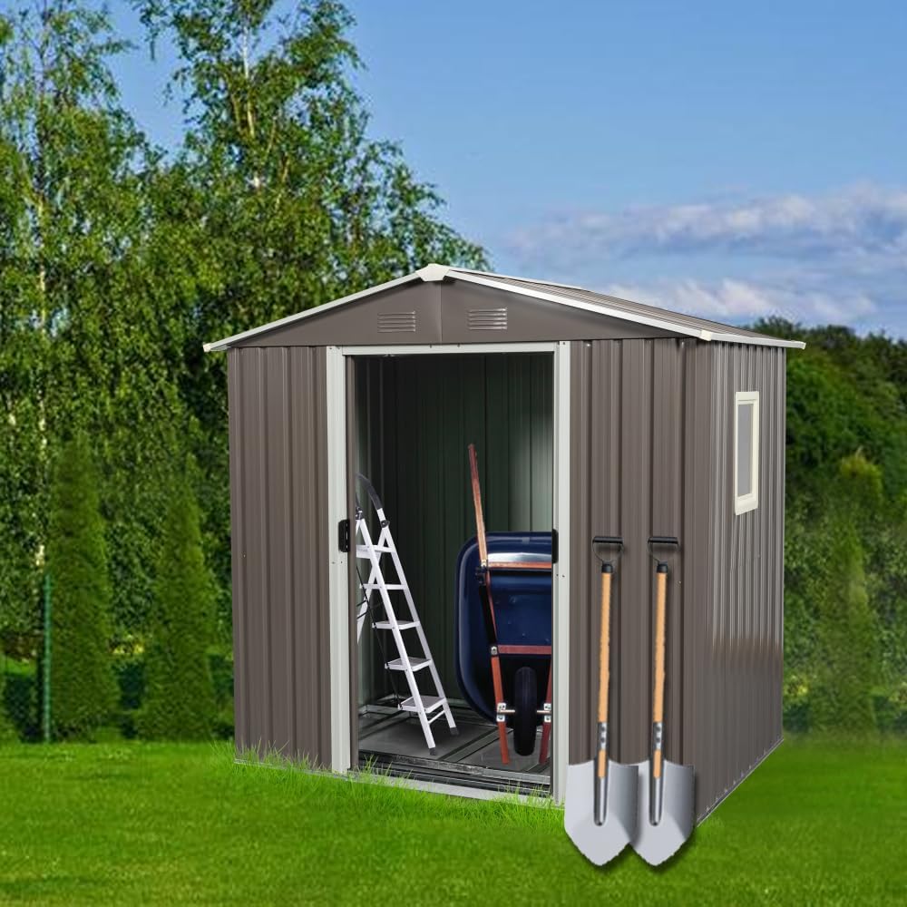 Metal Storage Shed for Outdoor Use with Window 6 Feet by 5 Feet Gray