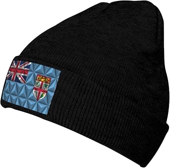 Polygon Effect Flag of Fiji Beanie Hat Acrylic Knit Warm Winter Hats for Women Men Skull Cap