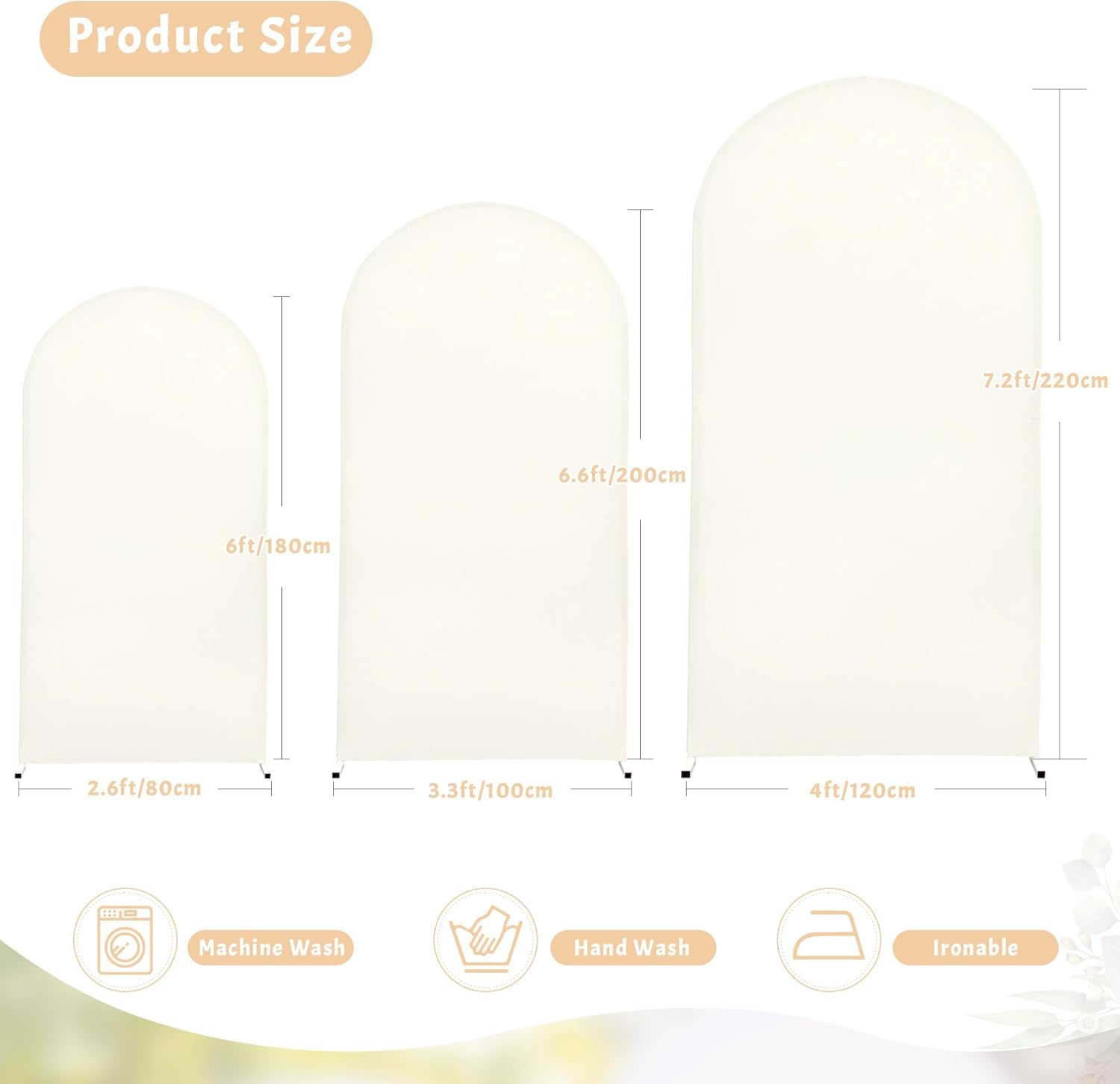 Beige Wedding Arch Cover (7.2FT, 6.6FT, 6FT) Set of 3 Arch Covers Stretchy Backdrop Spandex Fitted Chiara Backdrop Stands Cover for Birthday Party Baby Shower Wedding Arch Stand Decoration