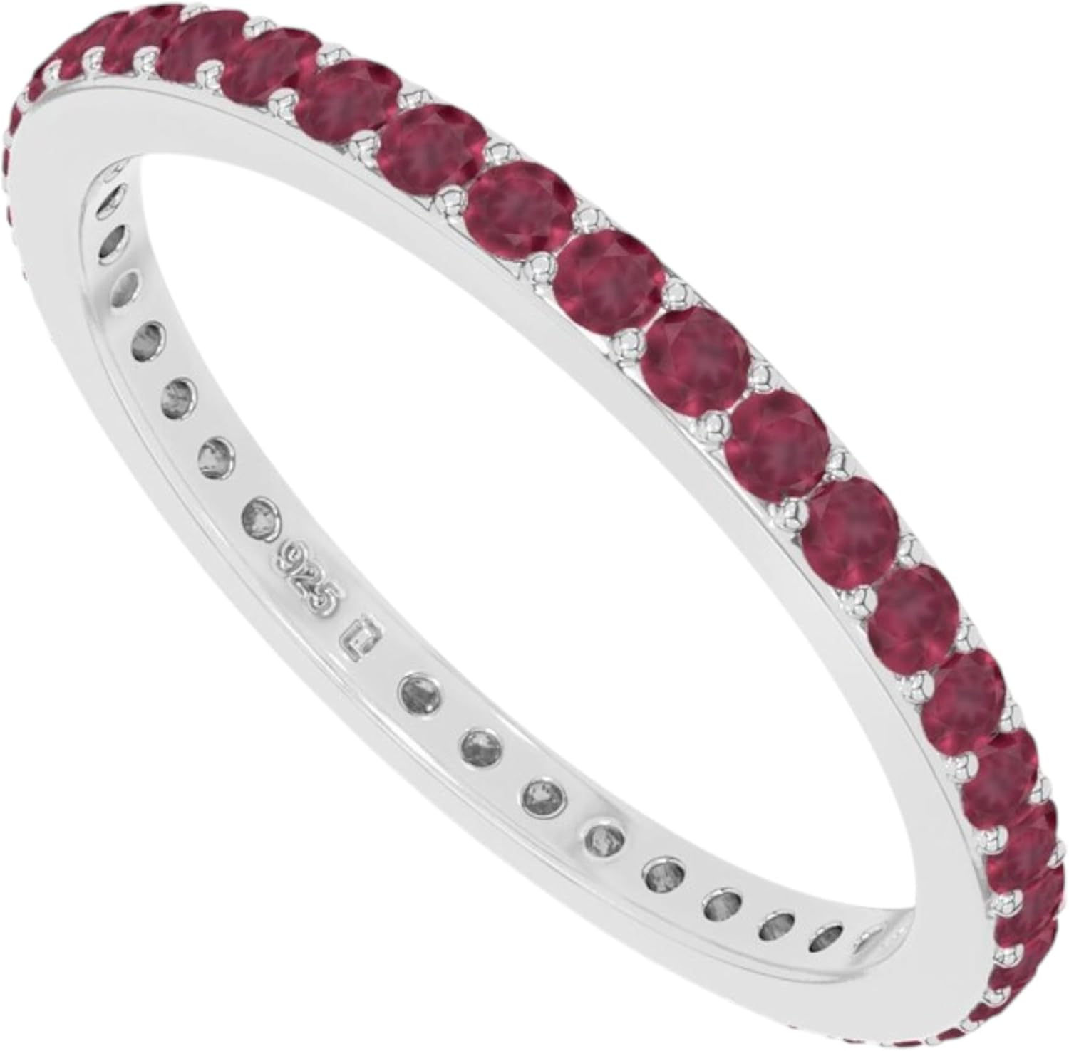 Ruby Band Gemstone Half Eternity Band Rings for Women in Silver/18K Yellow/Rose Gold Vermeil, Birthstone Jewelry Birthday, Christmas Bands