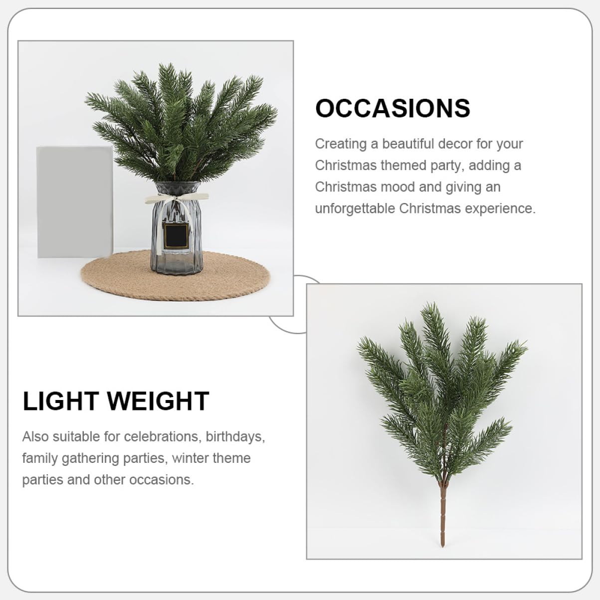 PRETYZOOM 2 Sätze Künstliche Tannennadeln Grün Künstliche Hängepflanzen Weihnachtstannenzweige Weihnachtsbaum Girlande Kiefernblätter Verzierung Künstliche Tannenzweige Pu Green 3 Stück * 2