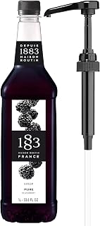 1883 Blackberry Syrup for Drinks with Pump – Premium French Flavoring Syrup for Cocktails, Mocktails, Lemonade & Iced Beverages – 1L Plastic Bottle, Made in France