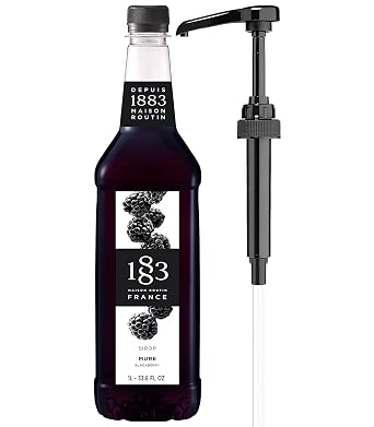 1883 Blackberry Syrup for Drinks with Pump Premium French Flavoring Syrup for Cocktails, Mocktails, Lemonade & Iced Beverages 1L Plastic Bottle, Made in France