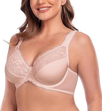 Women's Underwire Full Coverage Lace Bra Plus Size Non Padded Comfort Minimizer