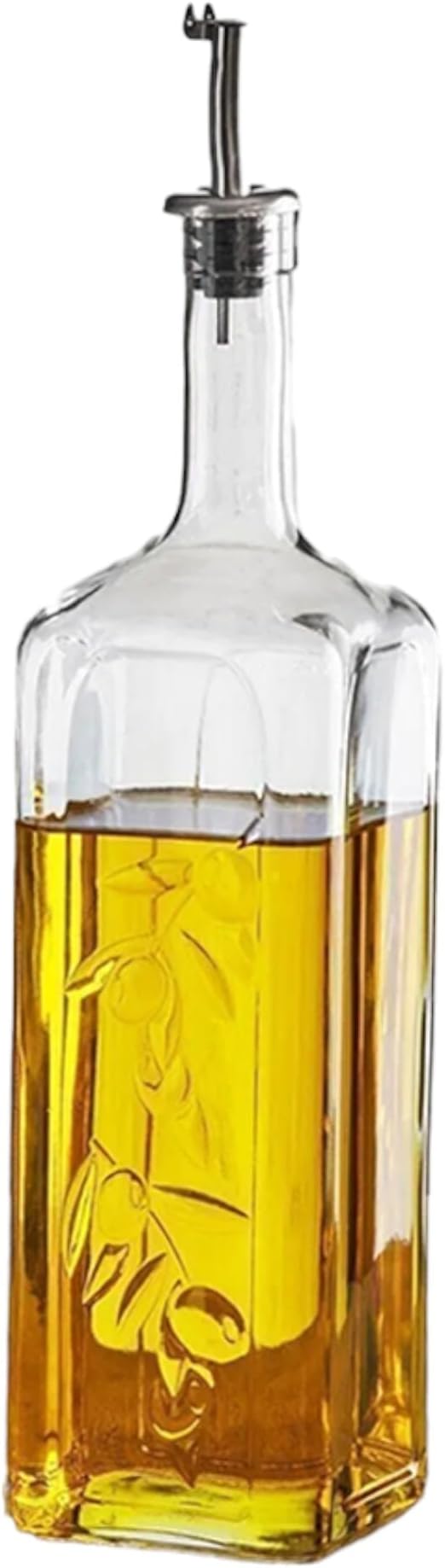 Secen LONDON Glass Oil Cruet - 1 LT Oil & Vinegar Bottle With Decorative Design, Dishwasher Safe, Food-Safe Stainless Steel, 1000 CC Olive Oil Bottle