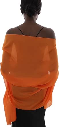 Scialle Pashmina Arancione CJ Apparel Frange Morbido Leggero 200x70 Cm Nuovo Con Etichette