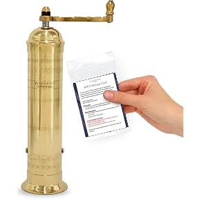 The Original Greek Salt Mill 8 Inch Tall | European Salt Mill Grinder with Crank Handle | Manual Salt Grinder | Salt Refillable - Brass