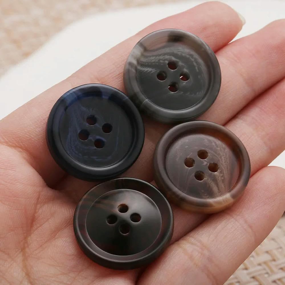 6 Stück Kunststoffknöpfe Dunkelbraun 20mm - 4-Loch Aufnäher Für Jacken Und Mäntel