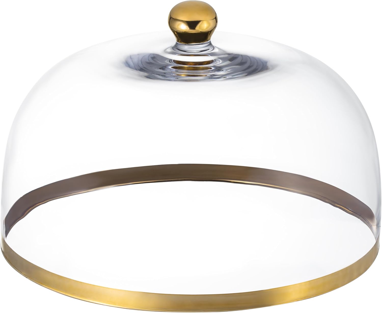 Glass - Cake Dome - with - Gold Rim - and - Gold Knob - for Cake - Fruit - Cheese - 11.75" Diameter - Made in Europe - by Barski