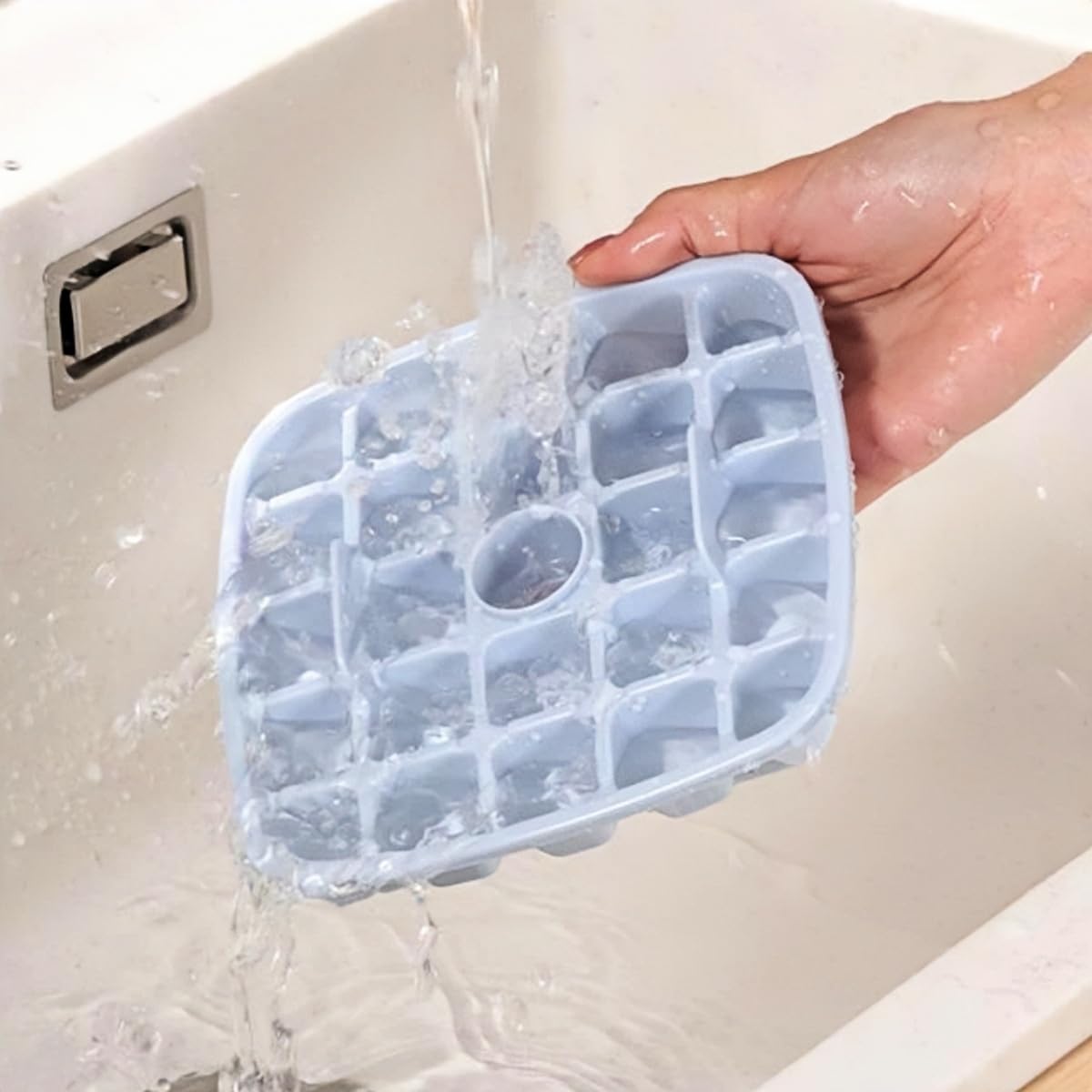 Vassoio Per Cubetti Di Ghiaccio 2 Strati Con Coperchio E Contenitore - 48 Cubetti, Rilascio Rapido, Senza BPA, Bianco - 5